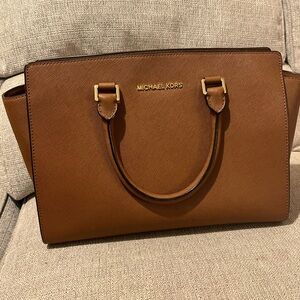 Michael Kors Selma Leather Handbag MK Purse Large Brown